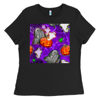 Black tombstone and ghosts seamless paternal Ladies Tee - BundleAndBundleShop