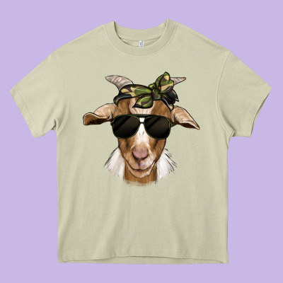 Camouflage Bandana Goat Heavy Core Tee Designed By Jasminsmagicworld