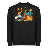 Black Welcome Fall With Crow Heavyweight Sweatshirt - LillyAllenDesigns