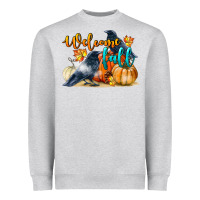 Heather Grey Welcome Fall With Crow Heavyweight Sweatshirt - LillyAllenDesigns