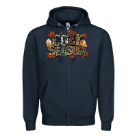 Navy Cozy season Fall Zipper Hoodie - NancyCooperArtShop