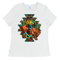 White aztec rodeo cowboy Ladies Tee - JahusDesignShop