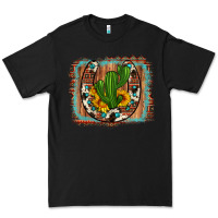 Black cactus sunflower cowhide horseshoe  background Premium Tee - Artiststas