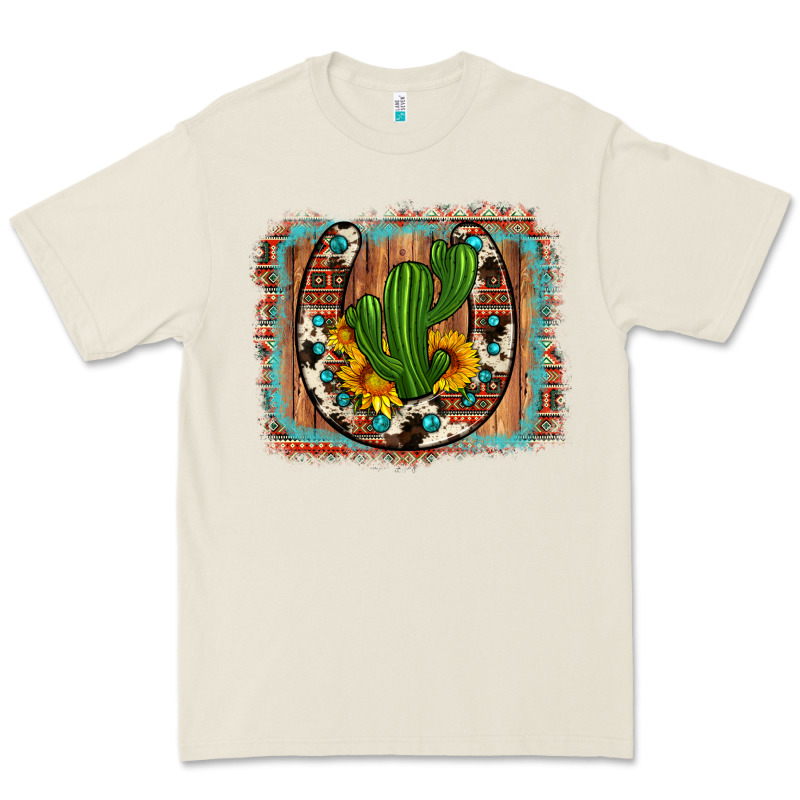 Cactus Sunflower Cowhide Horseshoe  Background Premium Tee by Artiststas | Teevron