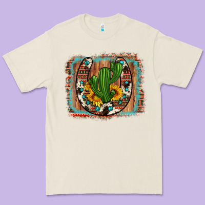 Cactus Sunflower Cowhide Horseshoe  Background Premium Tee Designed By Artiststas