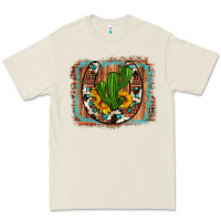 Bone cactus sunflower cowhide horseshoe  background Premium Tee - Artiststas
