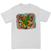 Dove Grey cactus sunflower cowhide horseshoe  background Premium Tee - Artiststas