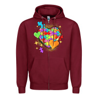 Burgundy Autism hearts Zipper Hoodie - NancyCooperArtShop