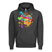 Charcoal Heather Autism hearts Zipper Hoodie - NancyCooperArtShop