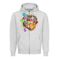 Dove Grey Autism hearts Zipper Hoodie - NancyCooperArtShop