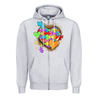 Heather Grey Autism hearts Zipper Hoodie - NancyCooperArtShop