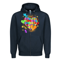 Navy Autism hearts Zipper Hoodie - NancyCooperArtShop