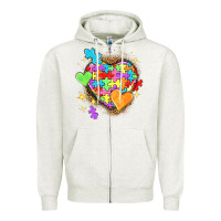 Oatmeal Heather Autism hearts Zipper Hoodie - NancyCooperArtShop