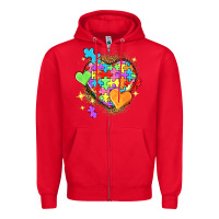 Red Autism hearts Zipper Hoodie - NancyCooperArtShop