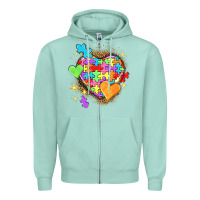 Seafoam Autism hearts Zipper Hoodie - NancyCooperArtShop