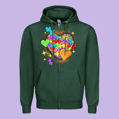 Autism Hearts Zipper Hoodie Designed By Nancycooperartshop