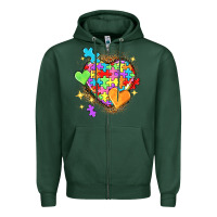 Sports Green Autism hearts Zipper Hoodie - NancyCooperArtShop