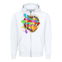 White Autism hearts Zipper Hoodie - NancyCooperArtShop