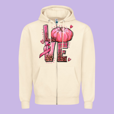 Love Cancer Pumpkin Zipper Hoodie Designed By Texasbilliewilder