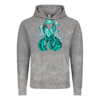 Cloud Rock Ovarian Cancer teal ribbon with boxing gloves Vintage Hoodie - NancyCooperArtShop