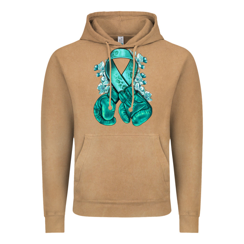 Ovarian Cancer Teal Ribbon With Boxing Gloves Vintage Hoodie by NancyCooperArtShop | Teevron
