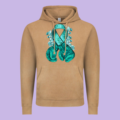 Ovarian Cancer Teal Ribbon With Boxing Gloves Vintage Hoodie Designed By Nancycooperartshop