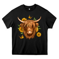 Black sunflowers long haired cow Heavy Core Tee - Jasminsmagicworld