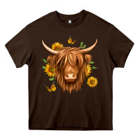 Chocolate Brown sunflowers long haired cow Heavy Core Tee - Jasminsmagicworld
