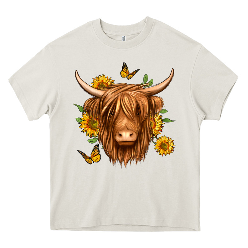 Sunflowers Long Haired Cow Heavy Core Tee by Jasminsmagicworld | Teevron