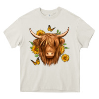 Cream sunflowers long haired cow Heavy Core Tee - Jasminsmagicworld