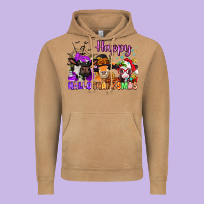 Happy Hallothanksmas Cows  Nancy Vintage Hoodie Designed By Nancycooperartshop
