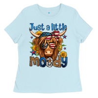 Baby Blue just a little moody 4th of july long haired cow Ladies Tee - Jasminsmagicworld