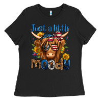 Black just a little moody 4th of july long haired cow Ladies Tee - Jasminsmagicworld