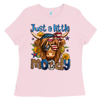 Bubblegum Pink just a little moody 4th of july long haired cow Ladies Tee - Jasminsmagicworld