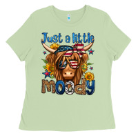 Just A Little Moody 4th Of July Long Haired Cow Ladies Tee | Teevron