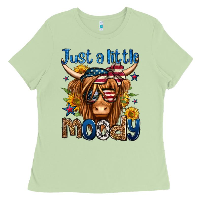 Just A Little Moody 4th Of July Long Haired Cow Ladies Tee by Jasminsmagicworld | Teevron