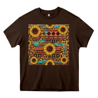 Chocolate Brown sunflower and leopard seamless pattern Heavy Core Tee - BundleAndBundleShop