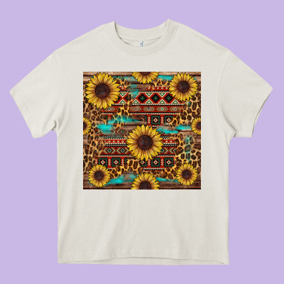 Sunflower And Leopard Seamless Pattern Heavy Core Tee Designed By Bundleandbundleshop