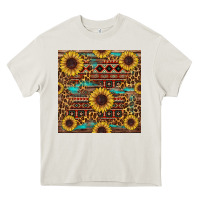 Cream sunflower and leopard seamless pattern Heavy Core Tee - BundleAndBundleShop