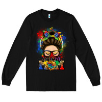 Black autism mom messy bun Long Sleeve Tee - LillyAllenDesigns