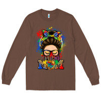 Chestnut autism mom messy bun Long Sleeve Tee - LillyAllenDesigns