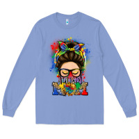 Colony Blue autism mom messy bun Long Sleeve Tee - LillyAllenDesigns