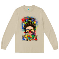 Mushroom autism mom messy bun Long Sleeve Tee - LillyAllenDesigns