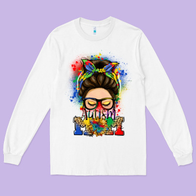 Autism Mom Messy Bun Long Sleeve Tee Designed By Lillyallendesigns