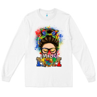 White autism mom messy bun Long Sleeve Tee - LillyAllenDesigns