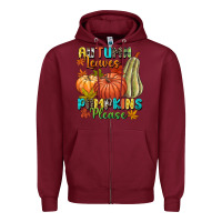Burgundy Autumn leaves pumpkins please Zipper Hoodie - NancyCooperArtShop