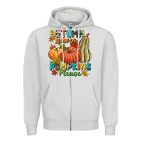 Dove Grey Autumn leaves pumpkins please Zipper Hoodie - NancyCooperArtShop