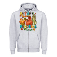 Heather Grey Autumn leaves pumpkins please Zipper Hoodie - NancyCooperArtShop
