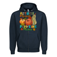 Navy Autumn leaves pumpkins please Zipper Hoodie - NancyCooperArtShop