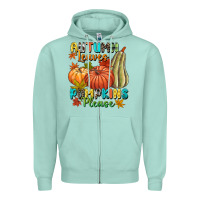 Seafoam Autumn leaves pumpkins please Zipper Hoodie - NancyCooperArtShop